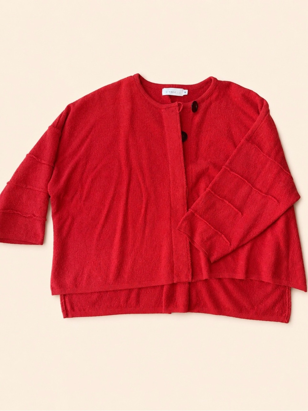 Women's Red Open-Front Knit Jacket like Cardigan